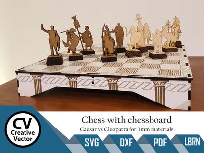 Caesar vs Cleopatra Chess with chessboard