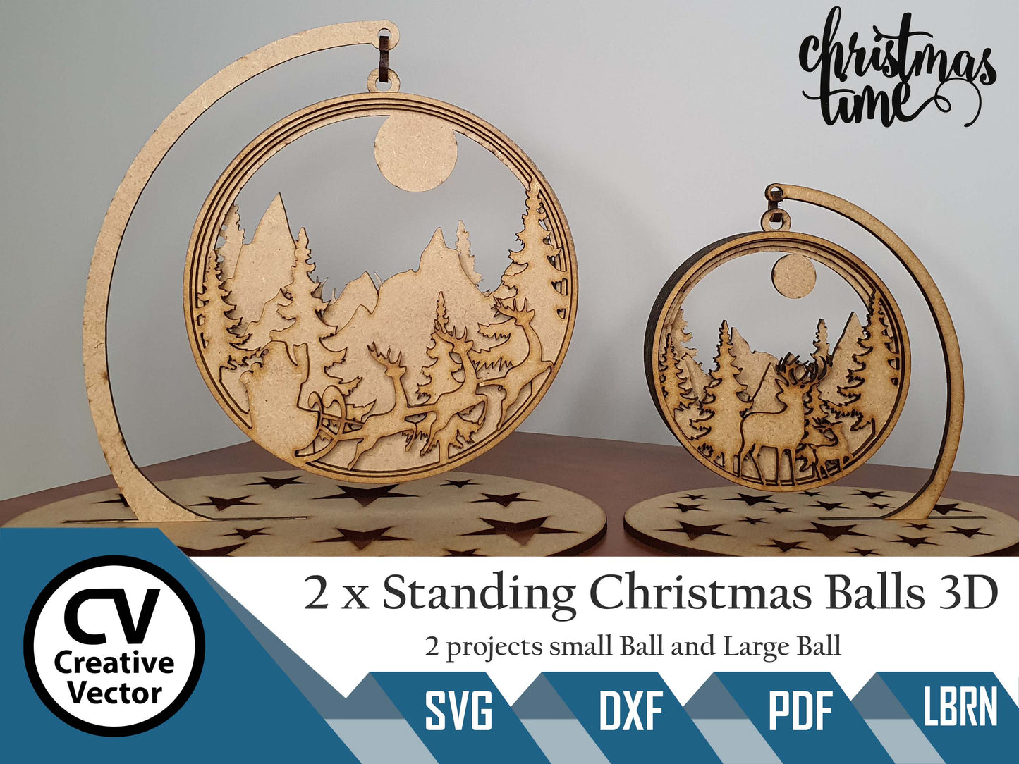 2 x Christmas Standing Balls 3D