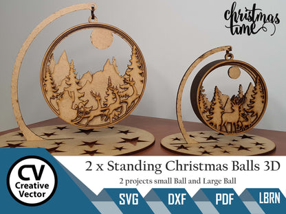 2 x Christmas Standing Balls 3D