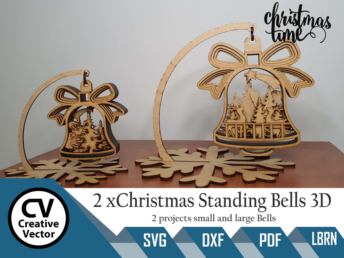 2 x Christmas Standing Bells 3D