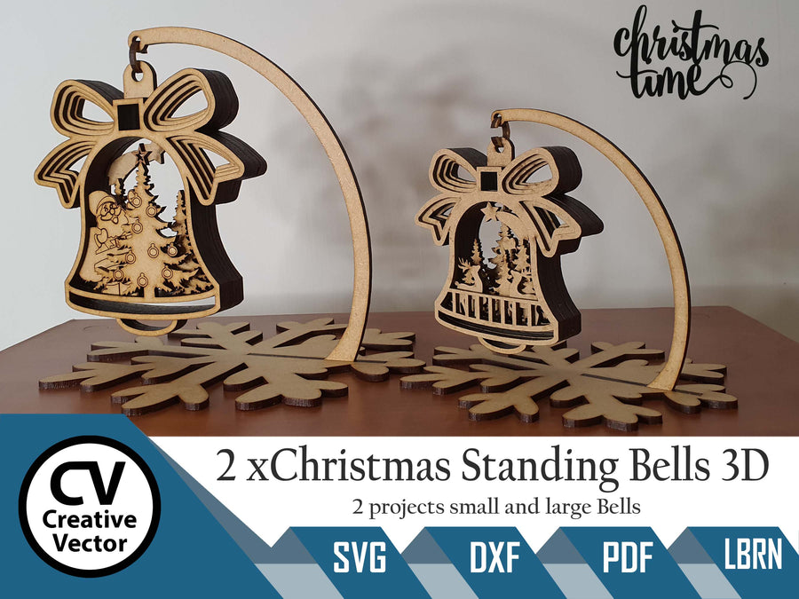 2 x Christmas Standing Bells 3D