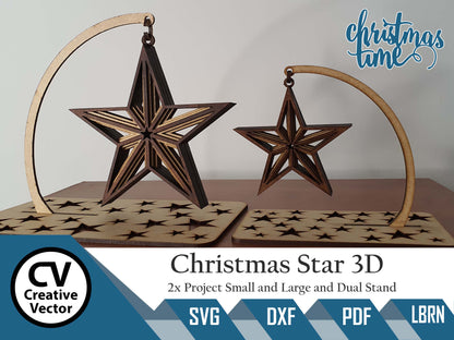 2 x Christmas Standing Stars 3D Type 2 + Dual stand