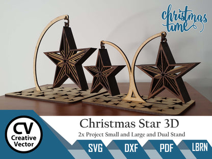 2 x Christmas Standing Stars 3D Type 2 + Dual stand