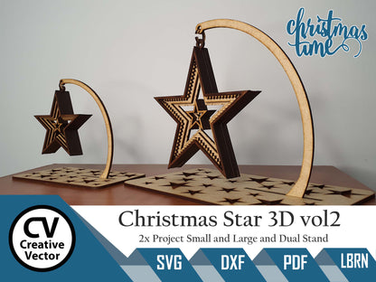 2 x Christmas Standing Stars 3D Type 1 + Dual stand