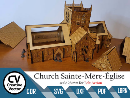 Church Sainte Mere Eglise in scale 28mm for game Bolt Action