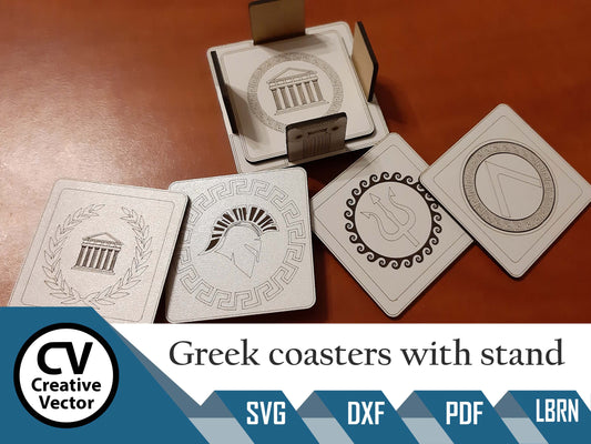 5 designs of Greek coasters with stand