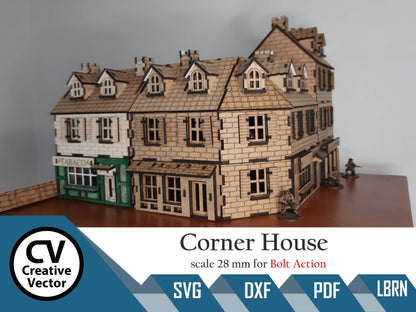 Corner Normandy House in scale 28mm for game Bolt Action