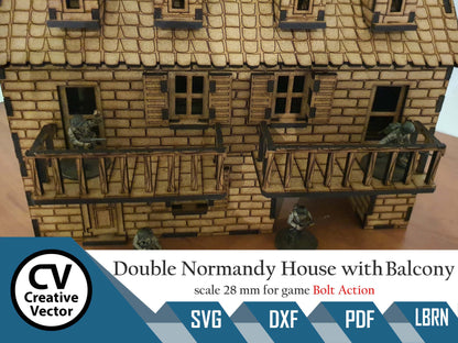 Normandy House with balcony in scale 28mm for game Bolt Action
