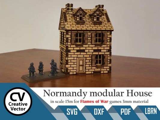 Normandy modular House in scale 15mm (1:100 / 1:87 / H0) for game Flames of War