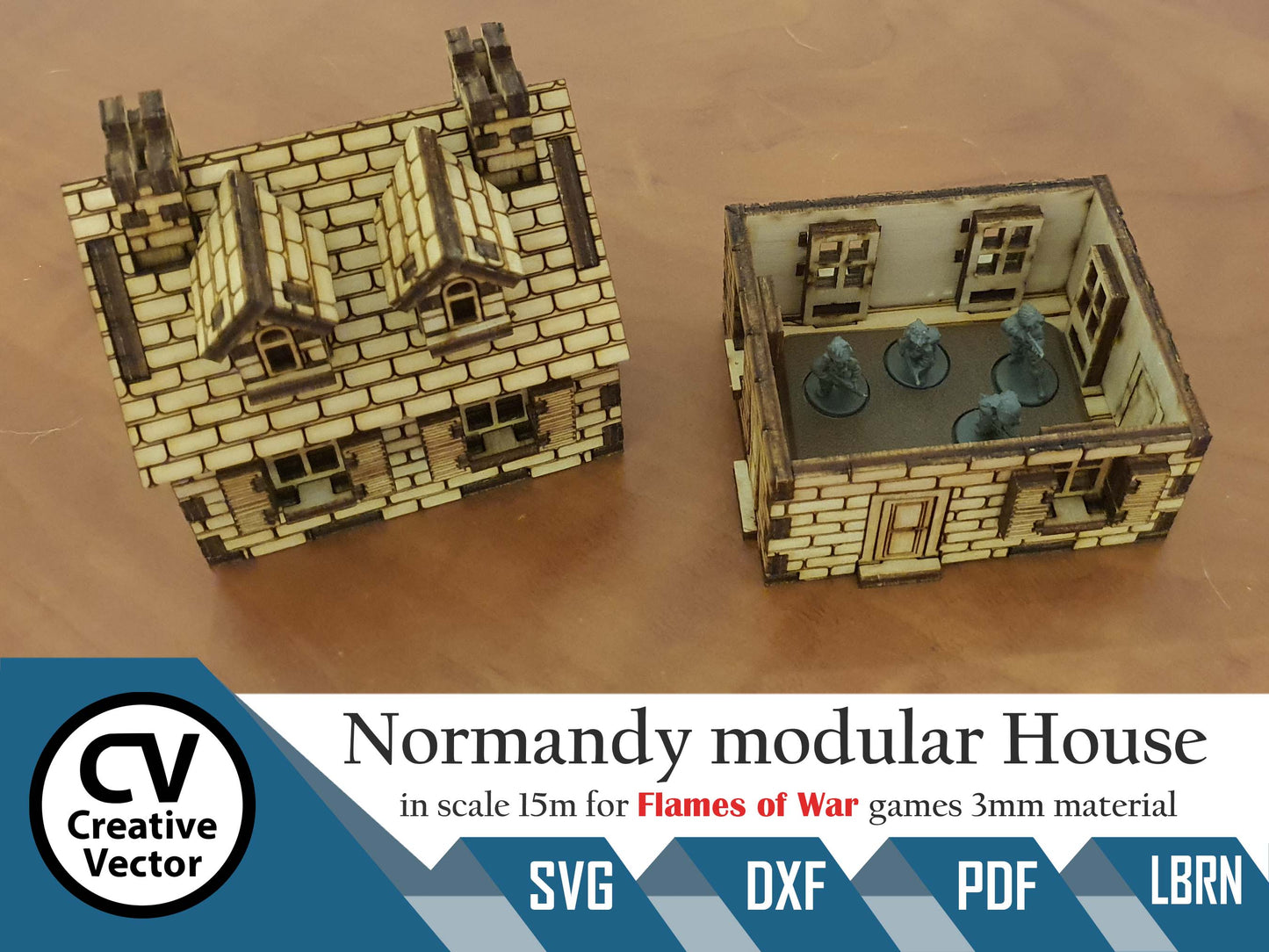Normandy modular House in scale 15mm (1:100 / 1:87 / H0) for game Flames of War