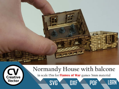 Normandy House with bacone in scale 15mm (1:100 / 1:87 / H0) for game Flames of War