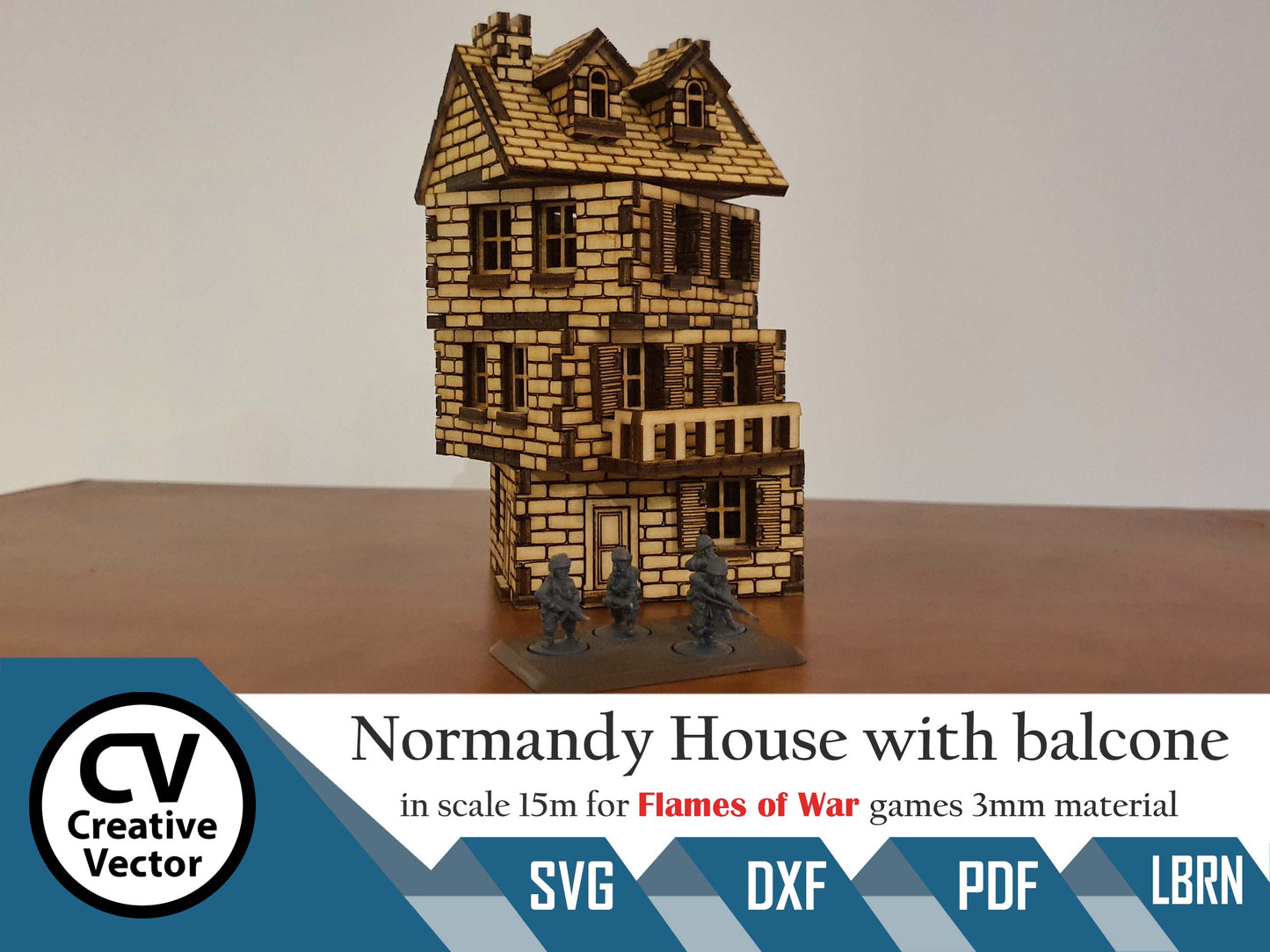 Normandy House with bacone in scale 15mm (1:100 / 1:87 / H0) for game Flames of War