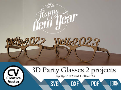 2 x Party Glasses 3D ByeBye2022 and Hello2023