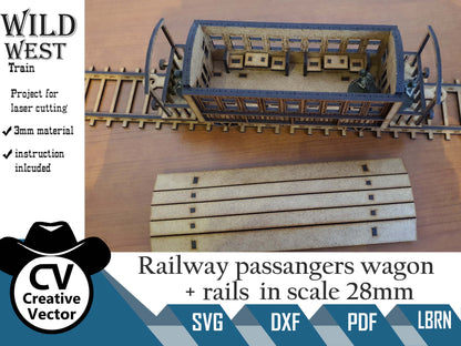 Wild West Passengers wagon + rails  in scale 28mm for Wargamers