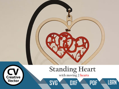 Valentine's Day Standing Heart with moving 2 hearts