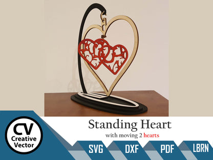 Valentine's Day Standing Heart with moving 2 hearts