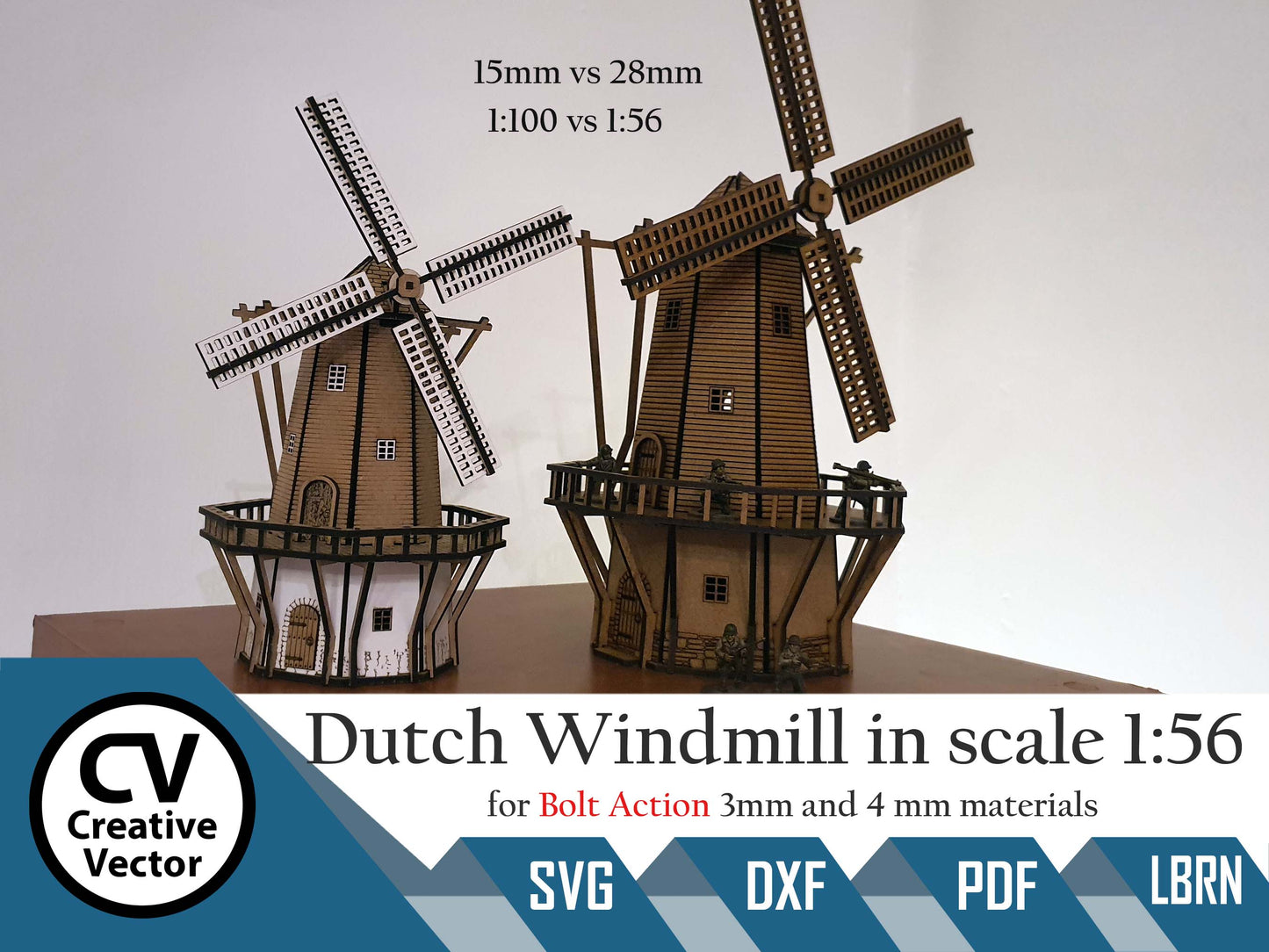 Holländische Windmühle im Maßstab 28 mm für das Spiel Bolt Action